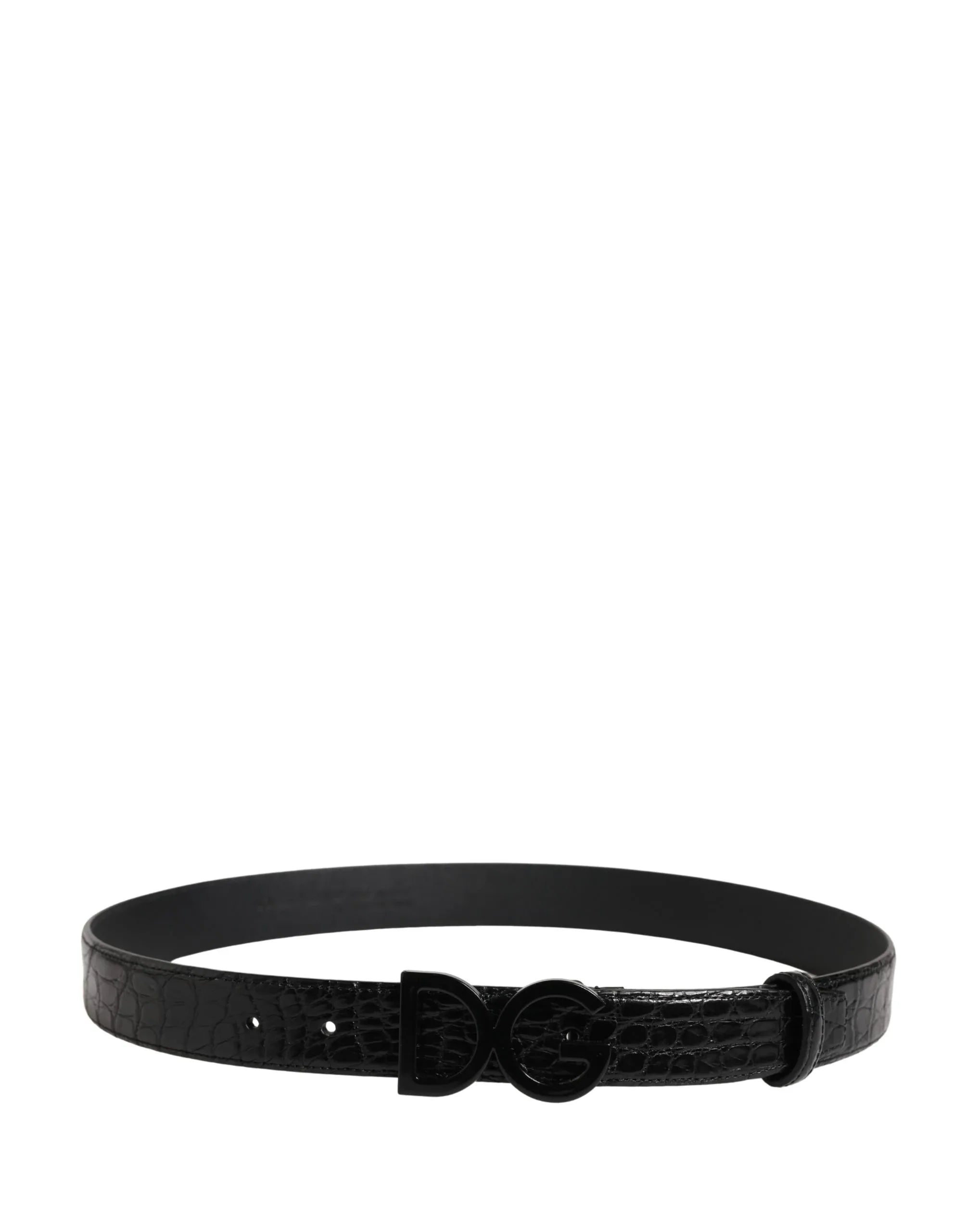 Dolce & Gabbana Men Black Exotic Leather Logo Buckle Belt - Zeiniez