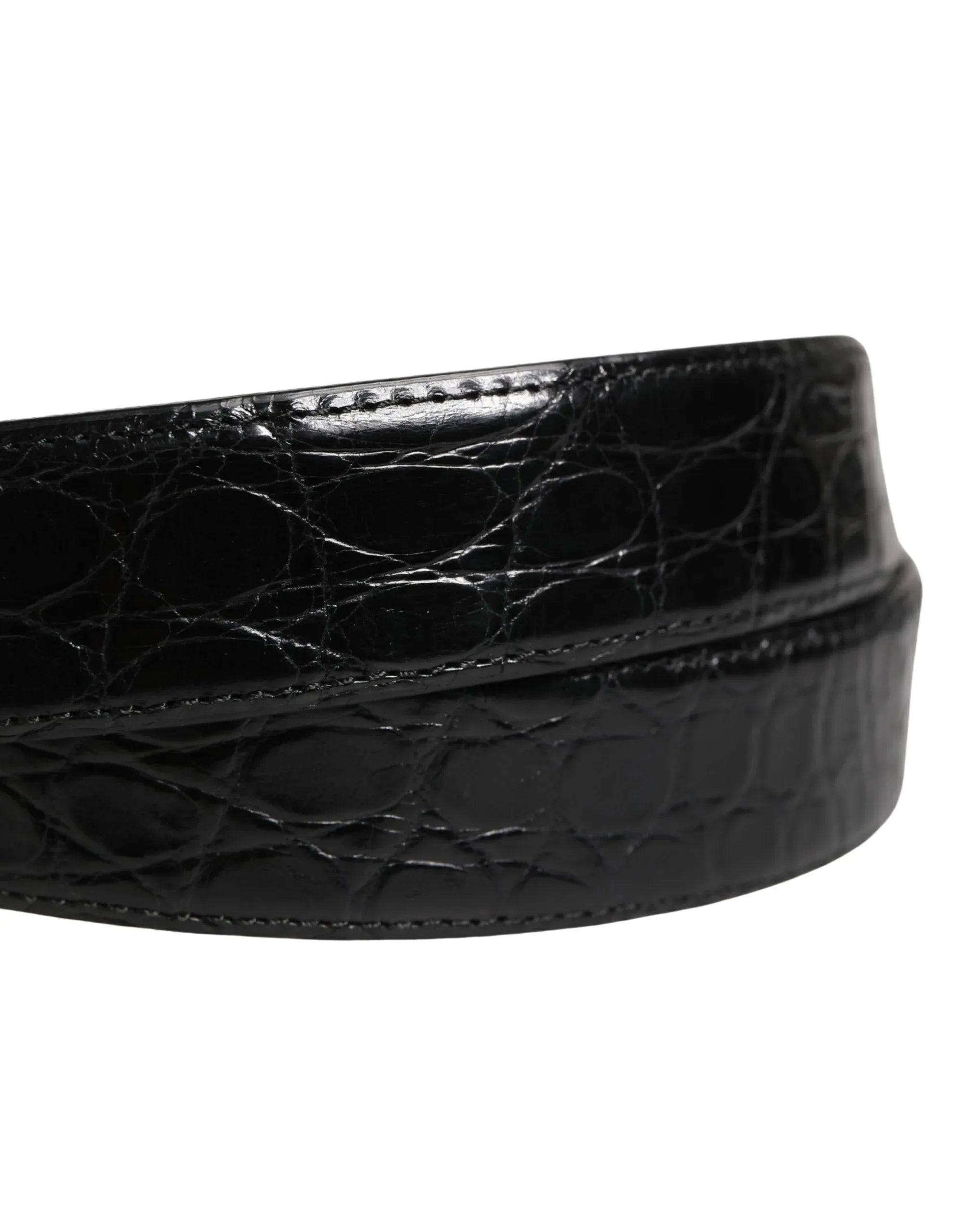 Dolce & Gabbana Men Black Exotic Leather Logo Buckle Belt - Zeiniez