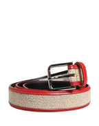 Dolce & Gabbana Men Beige Red Woven Leather Metal Buckle Belt - Zeiniez