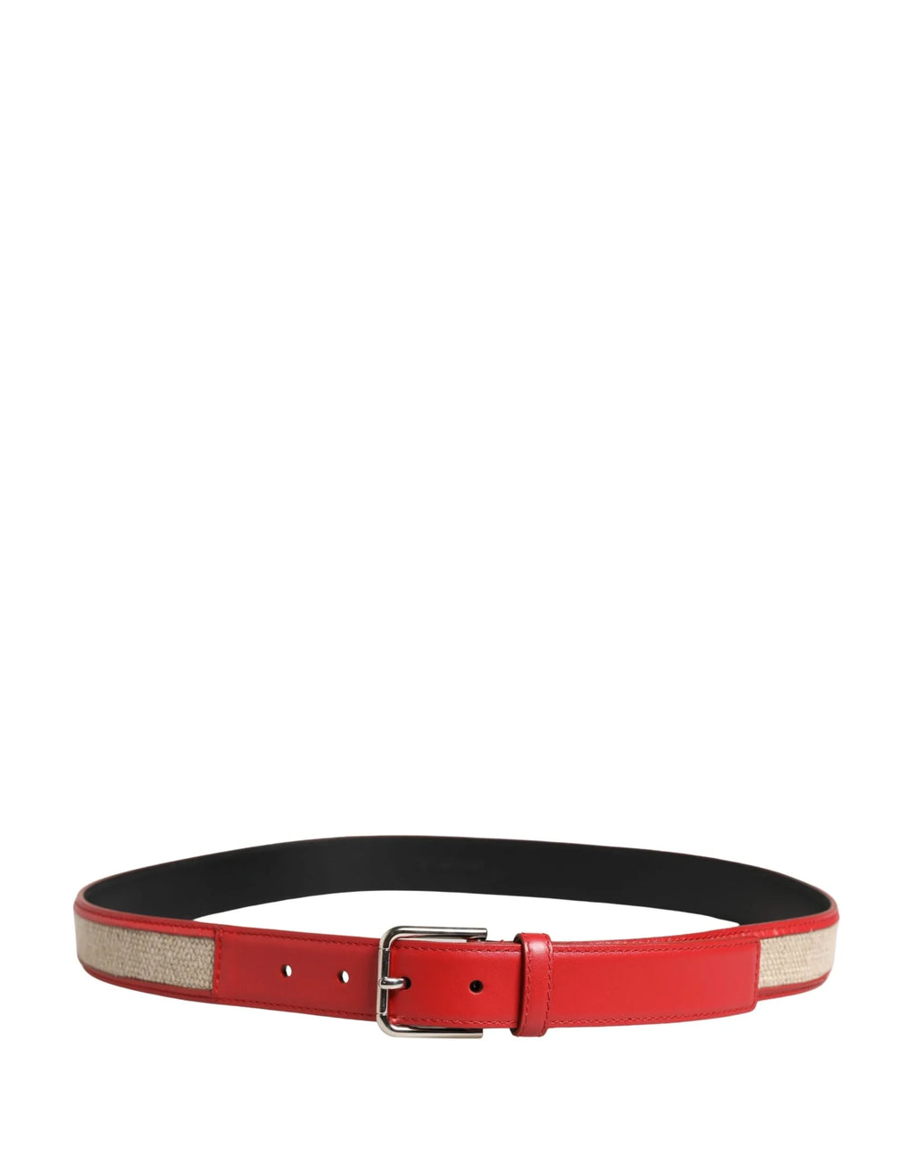 Dolce & Gabbana Men Beige Red Woven Leather Metal Buckle Belt - Zeiniez