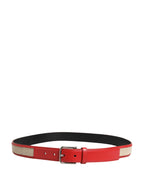 Dolce & Gabbana Men Beige Red Woven Leather Metal Buckle Belt - Zeiniez