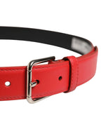 Dolce & Gabbana Men Beige Red Woven Leather Metal Buckle Belt - Zeiniez