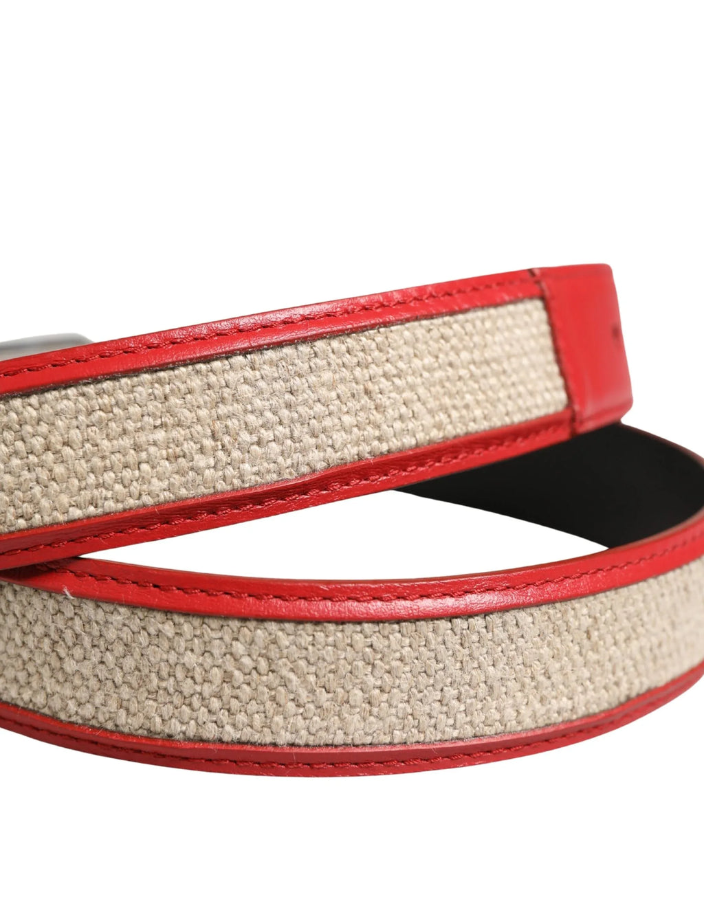 Dolce & Gabbana Men Beige Red Woven Leather Metal Buckle Belt - Zeiniez
