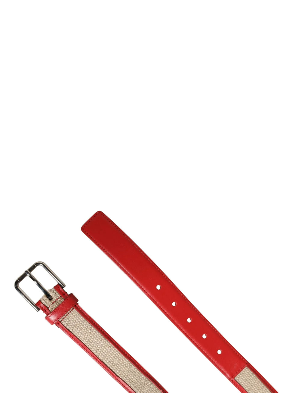Dolce & Gabbana Men Beige Red Woven Leather Metal Buckle Belt - Zeiniez