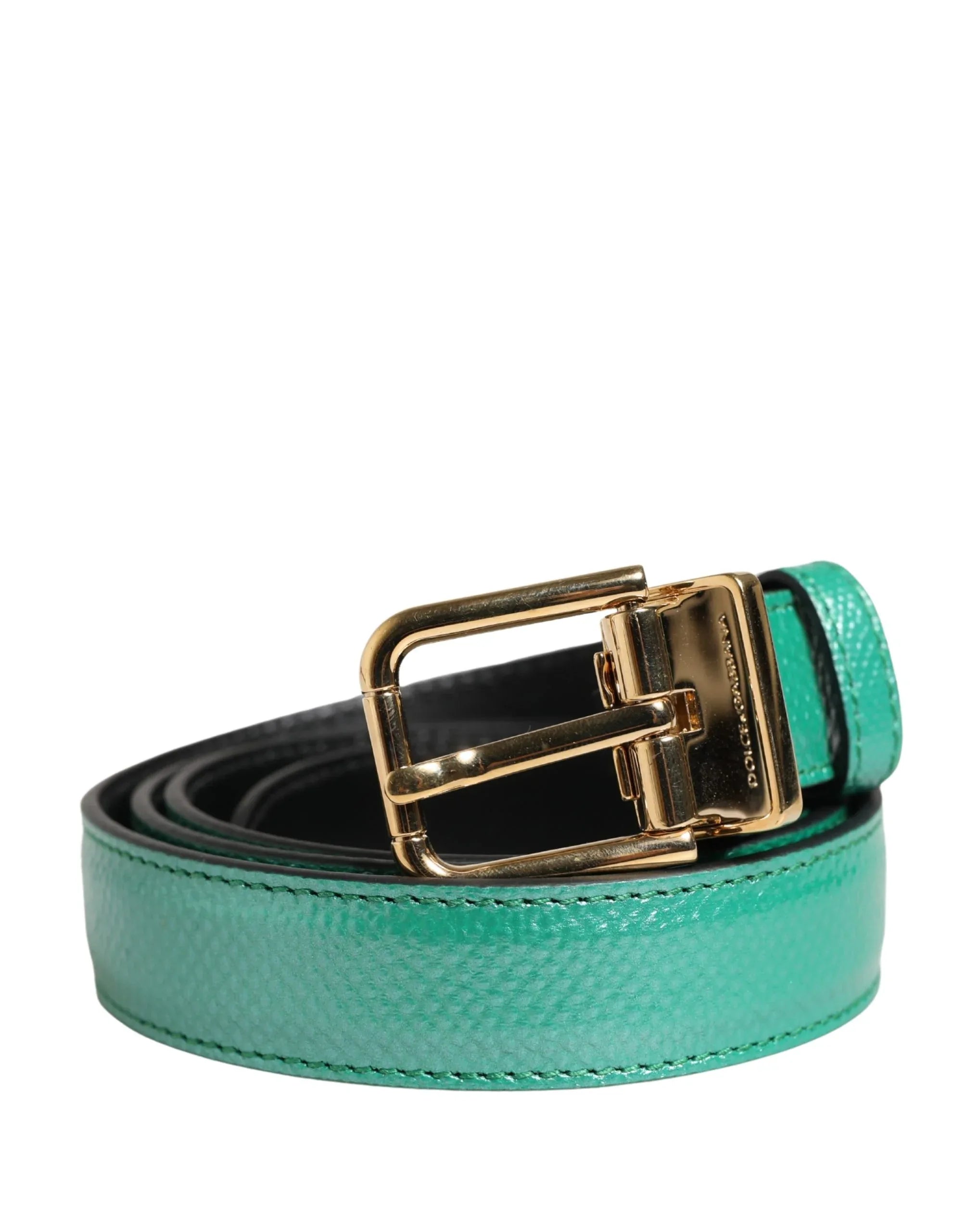 Dolce & Gabbana Men Green Classic Leather Metal Buckle Belt - Zeiniez