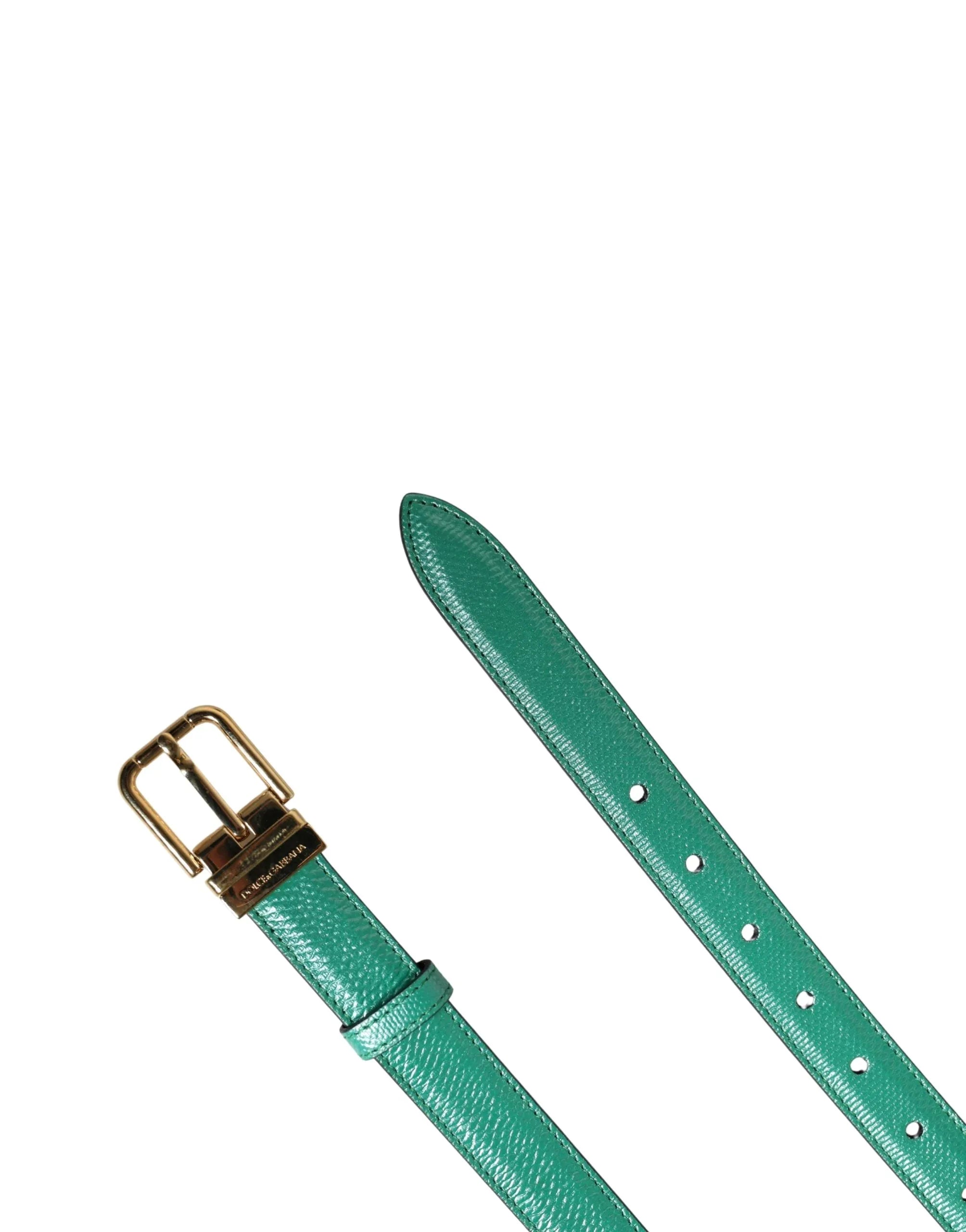Dolce & Gabbana Men Green Classic Leather Metal Buckle Belt - Zeiniez