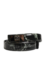 Dolce & Gabbana Men Black Marble Leather DG Logo Buckle Belt - Zeiniez
