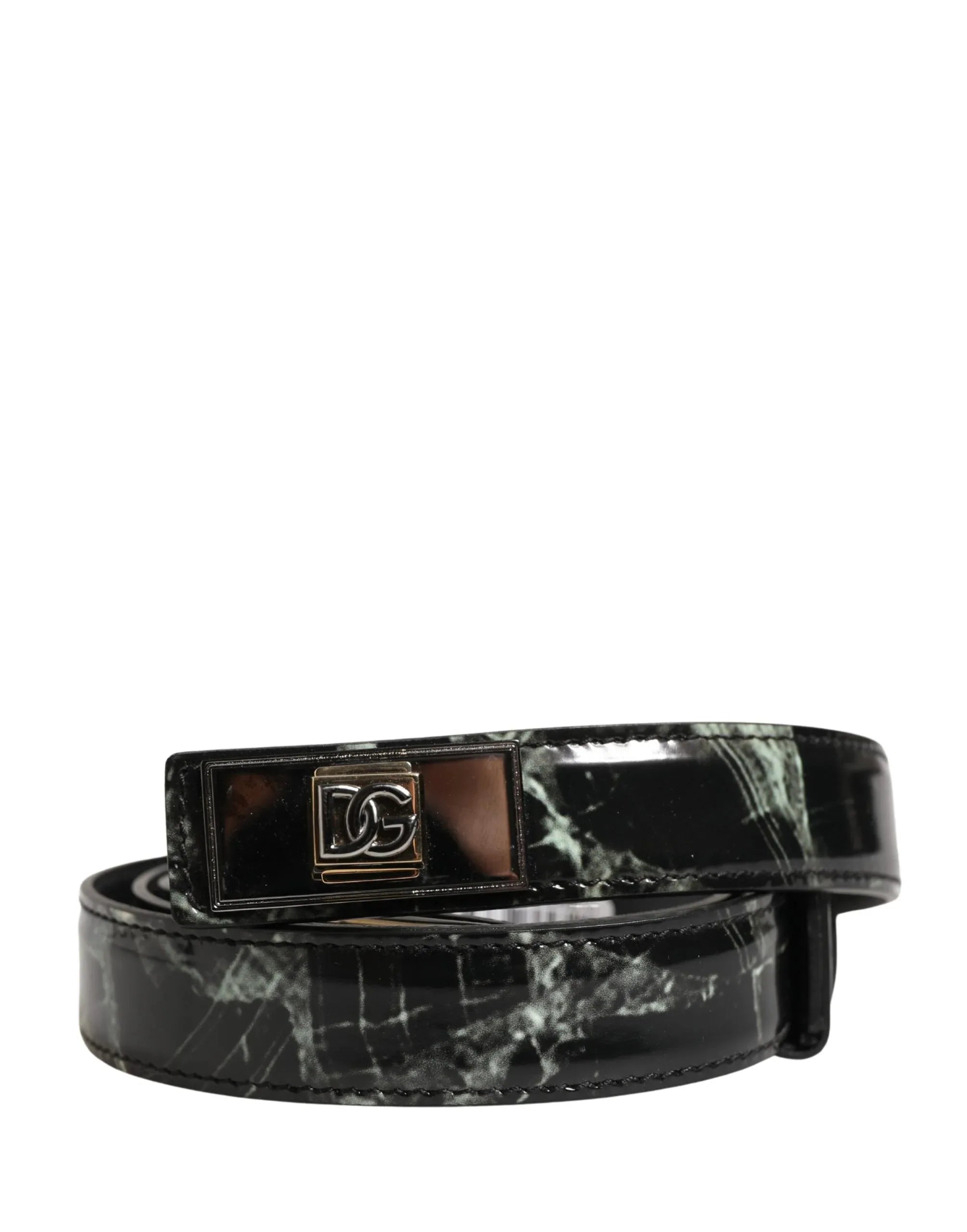 Dolce & Gabbana Men Black Marble Leather DG Logo Buckle Belt - Zeiniez