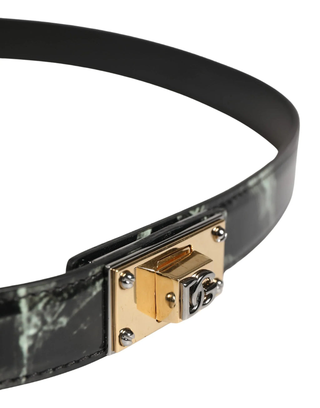 Dolce & Gabbana Men Black Marble Leather DG Logo Buckle Belt - Zeiniez