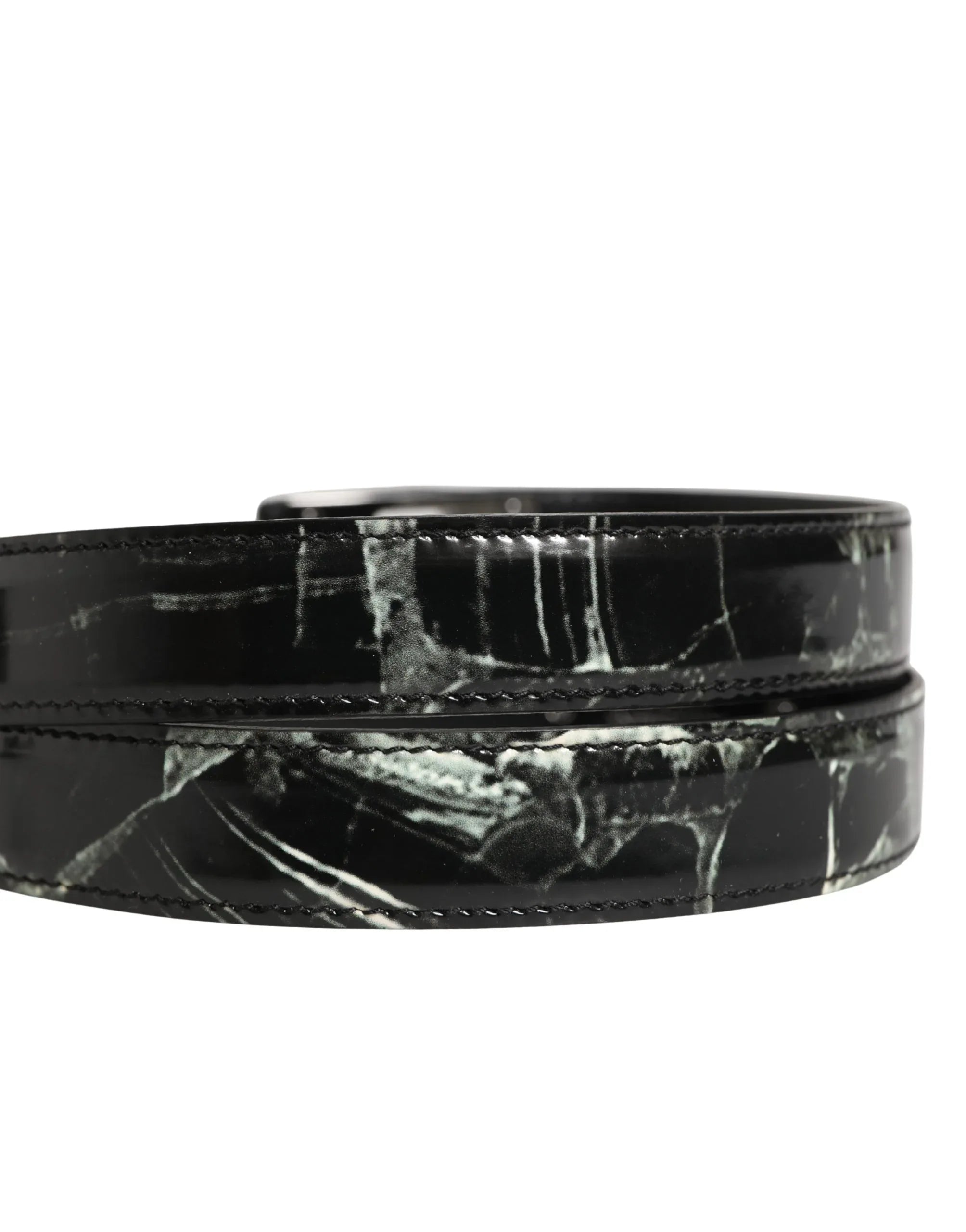 Dolce & Gabbana Men Black Marble Leather DG Logo Buckle Belt - Zeiniez