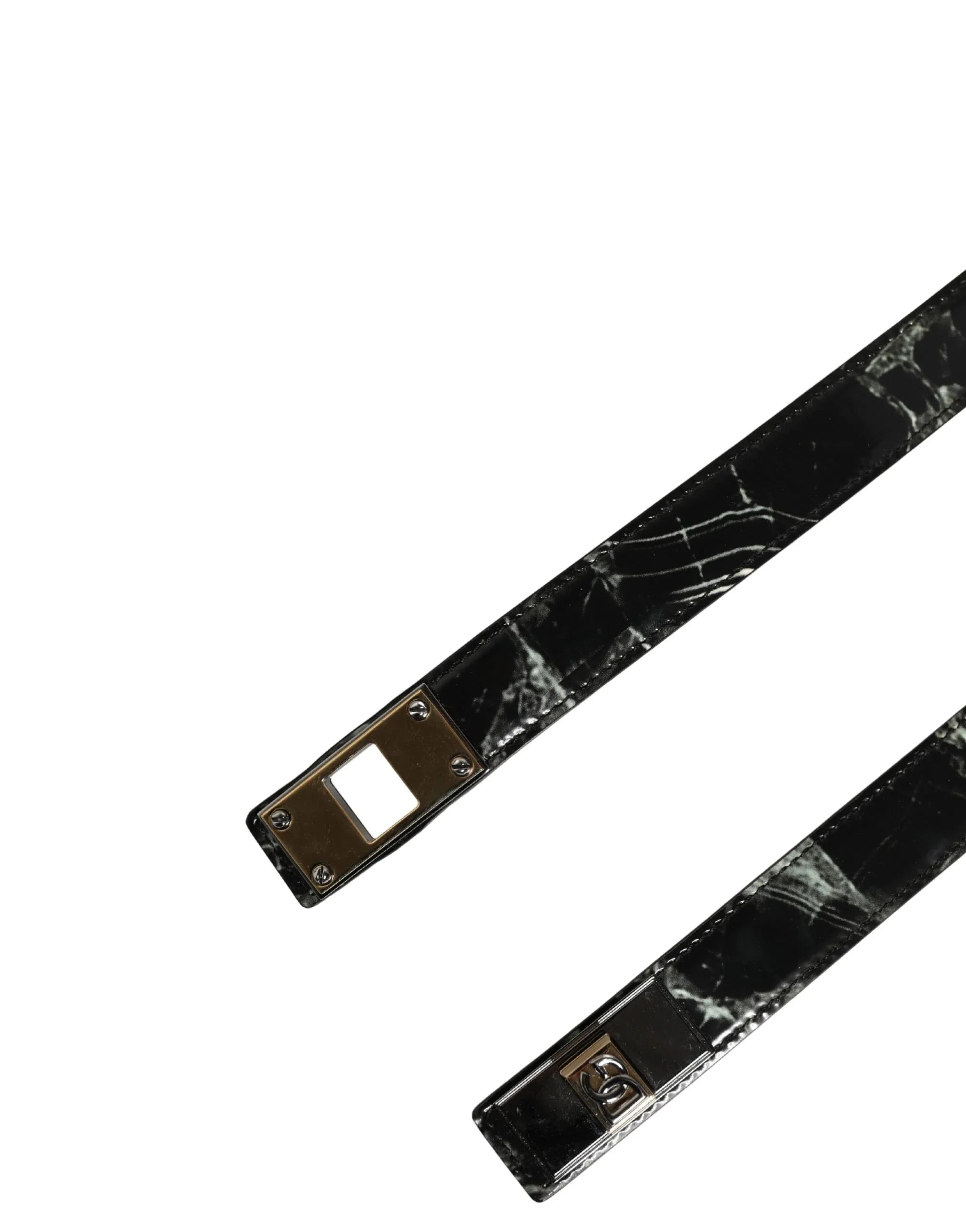 Dolce & Gabbana Men Black Marble Leather DG Logo Buckle Belt - Zeiniez