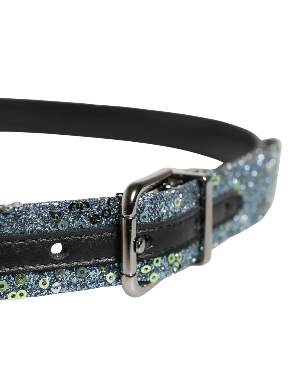 Dolce & Gabbana Men Multicolor Sequin Silver Metal Buckle Belt - Zeiniez