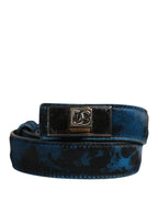 Dolce & Gabbana Men Blue Calf Leather Logo Metal Buckle Belt - Zeiniez