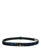 Dolce & Gabbana Men Blue Calf Leather Logo Metal Buckle Belt - Zeiniez