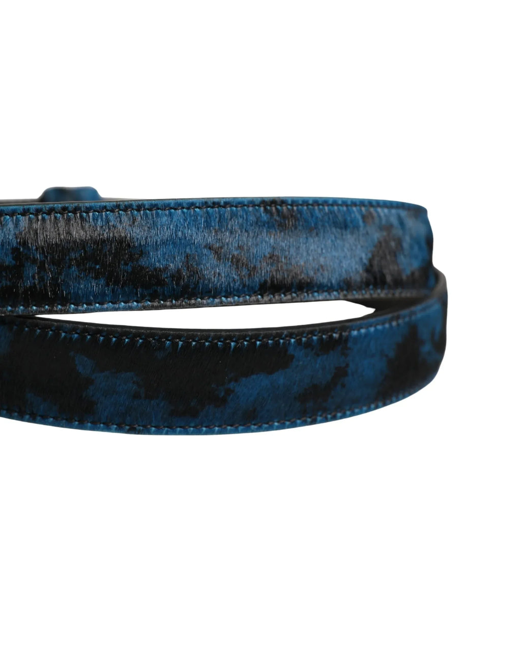 Dolce & Gabbana Men Blue Calf Leather Logo Metal Buckle Belt - Zeiniez
