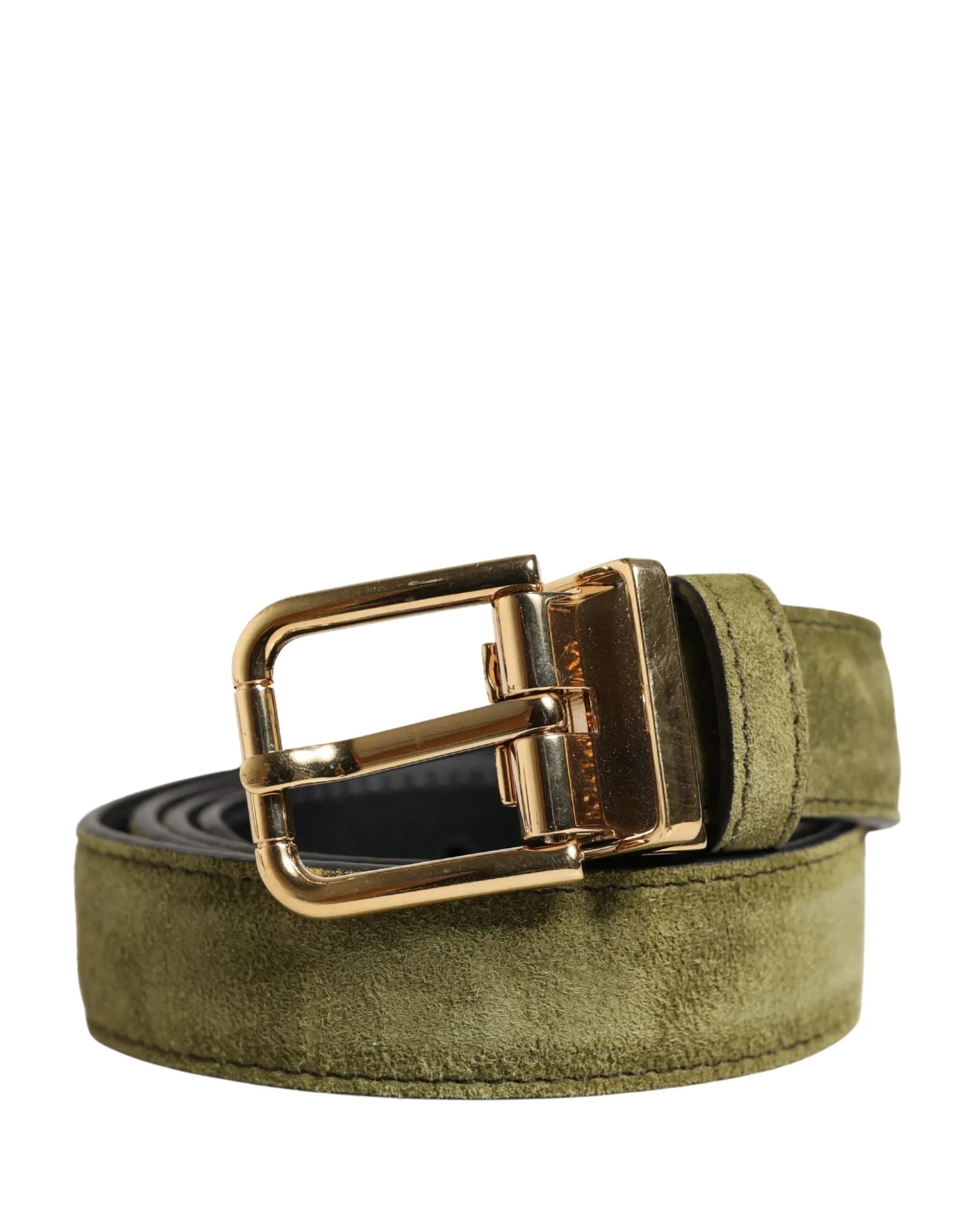 Dolce & Gabbana Men Green Velvet Leather Metal Buckle Belt - Zeiniez