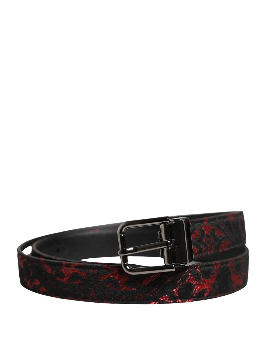 Dolce & Gabbana Black Red Polyester Silver Metal Buckle Belt - Zeiniez