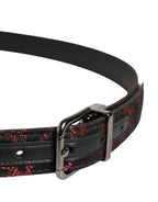 Dolce & Gabbana Black Red Polyester Silver Metal Buckle Belt - Zeiniez