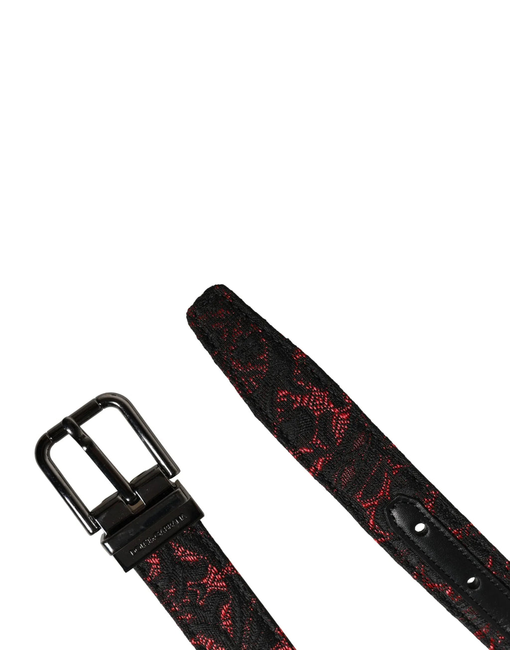Dolce & Gabbana Black Red Polyester Silver Metal Buckle Belt - Zeiniez