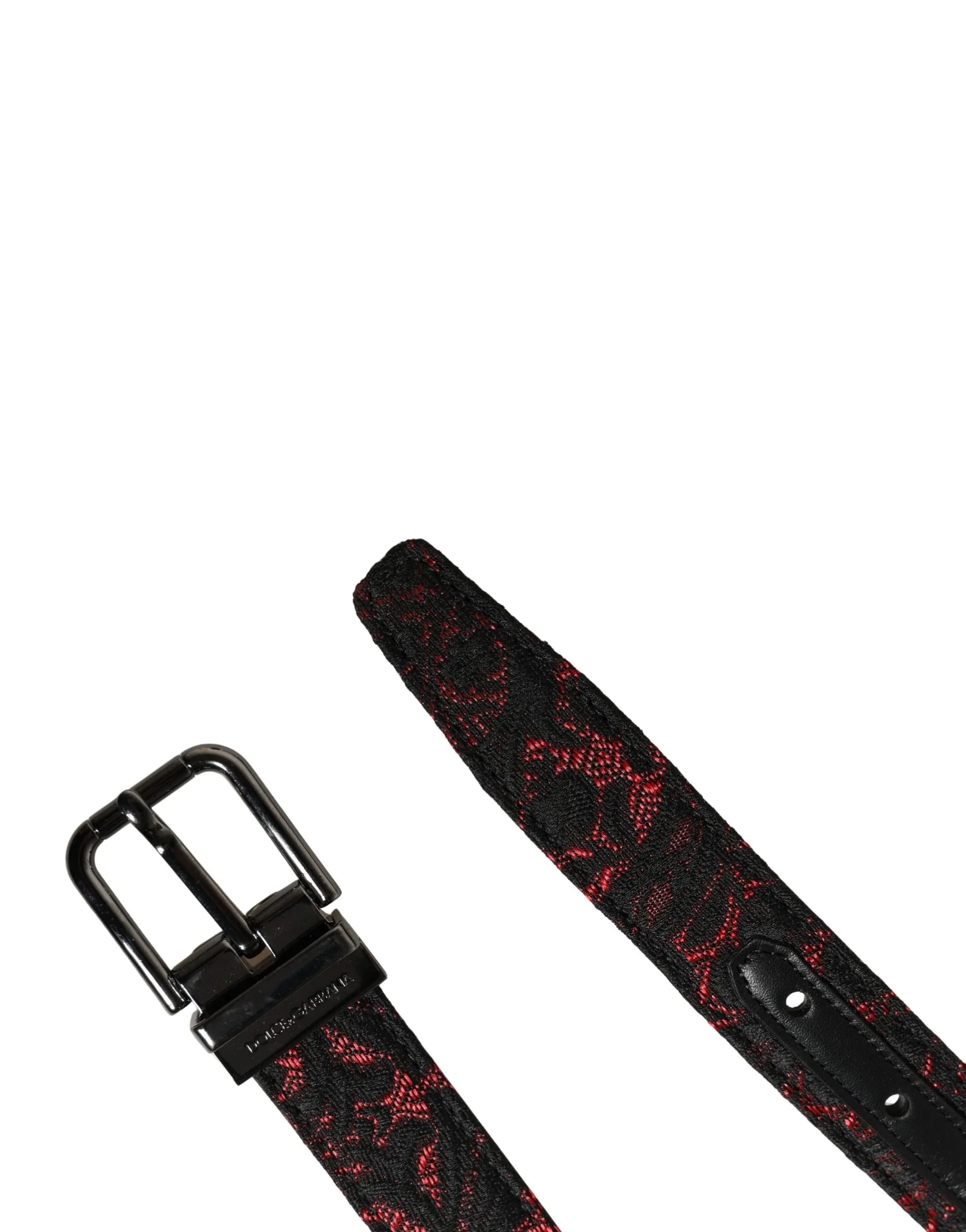 Dolce & Gabbana Black Red Polyester Silver Metal Buckle Belt - Zeiniez