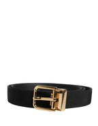 Dolce & Gabbana Black Viscose Leather Gold Metal Buckle Belt - Zeiniez