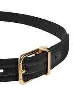 Dolce & Gabbana Black Viscose Leather Gold Metal Buckle Belt - Zeiniez