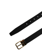 Dolce & Gabbana Black Viscose Leather Gold Metal Buckle Belt - Zeiniez