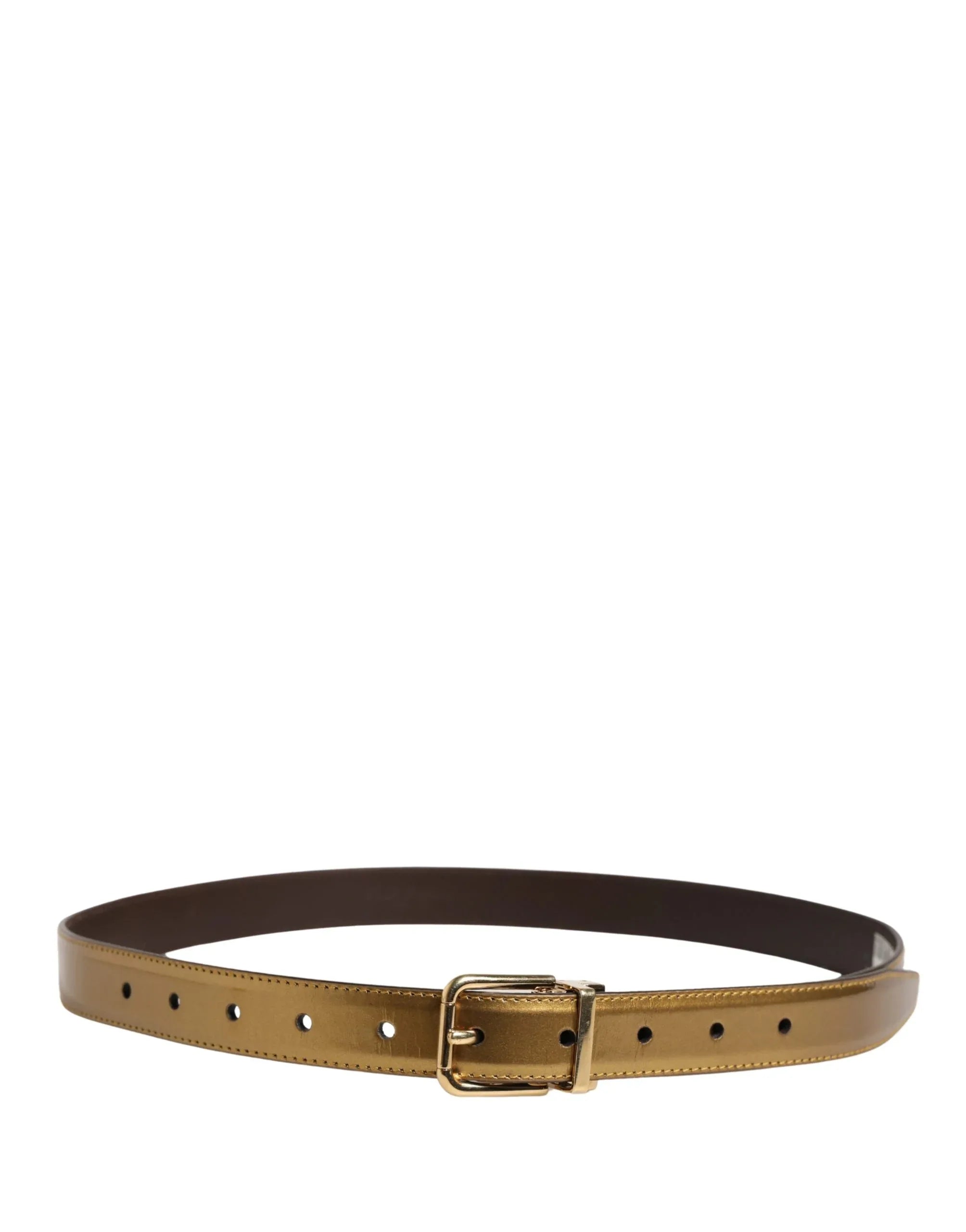 Dolce & Gabbana Men Gold Classic Leather Metal Buckle Belt - Zeiniez