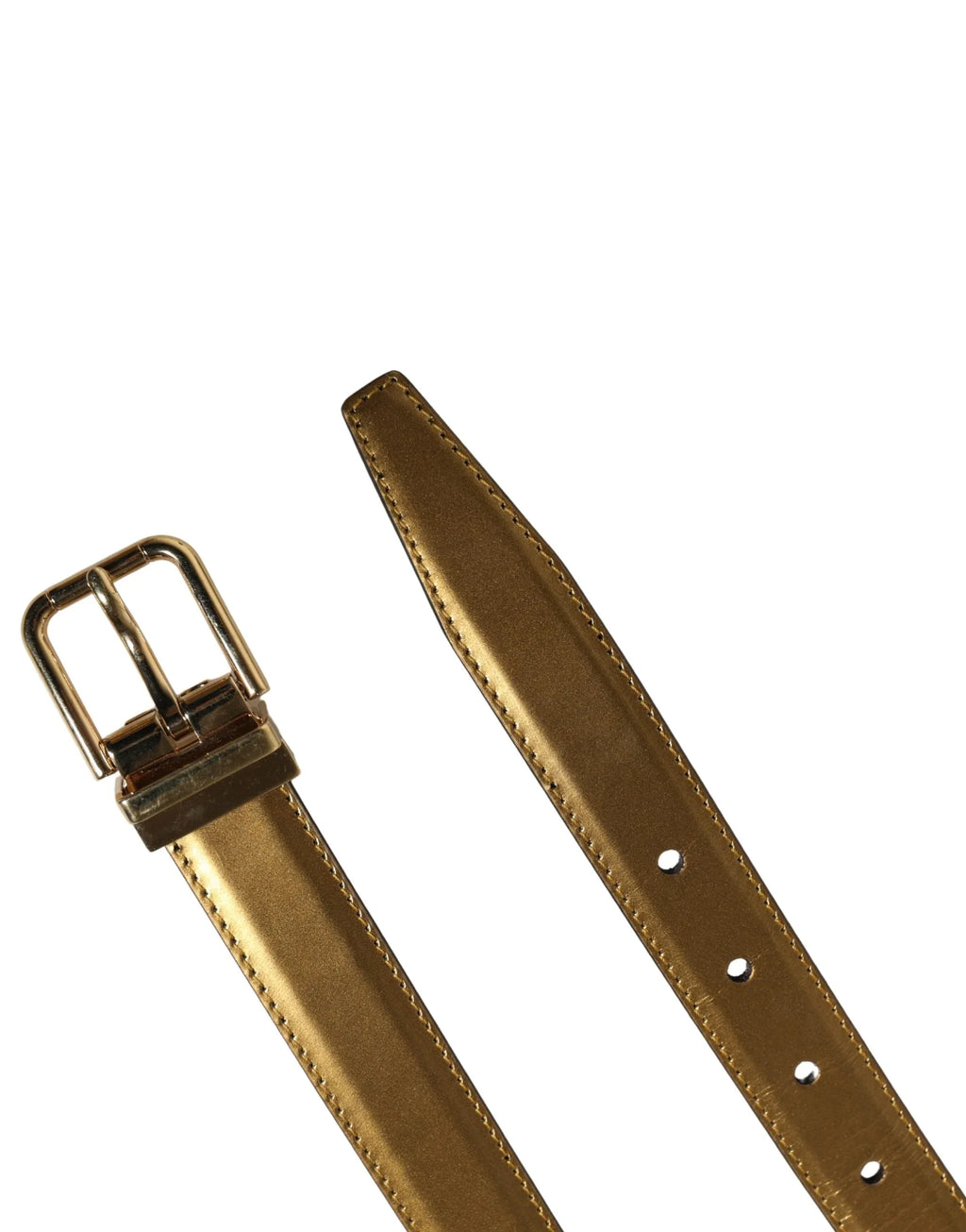 Dolce & Gabbana Men Gold Classic Leather Metal Buckle Belt - Zeiniez