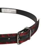 Dolce & Gabbana Men Red Jacquard Acetate Metal Buckle Belt - Zeiniez