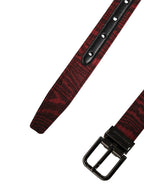 Dolce & Gabbana Men Red Jacquard Acetate Metal Buckle Belt - Zeiniez