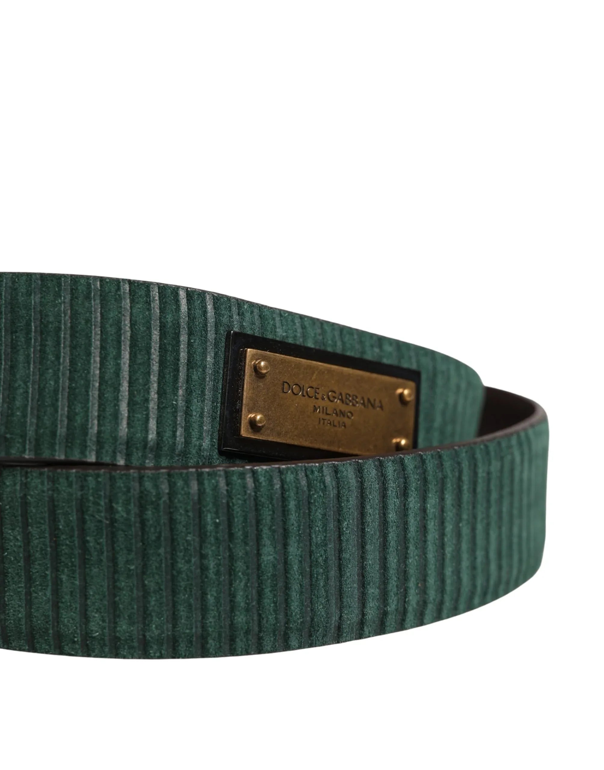 Dolce & Gabbana Men Green Velvet Leather Metal Buckle Belt - Zeiniez