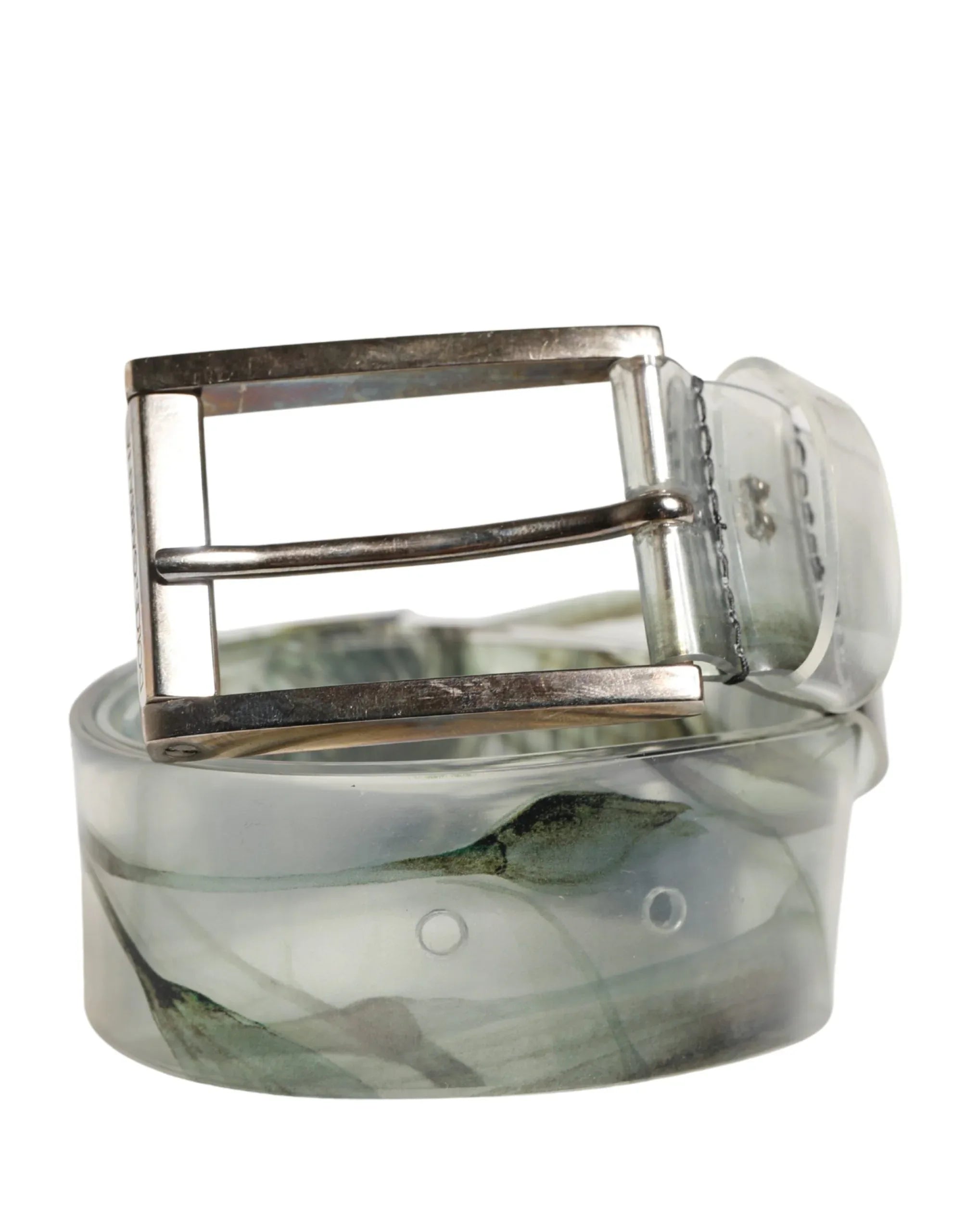 Dolce & Gabbana Men White Floral PVC Silver Metal Buckle Belt - Zeiniez