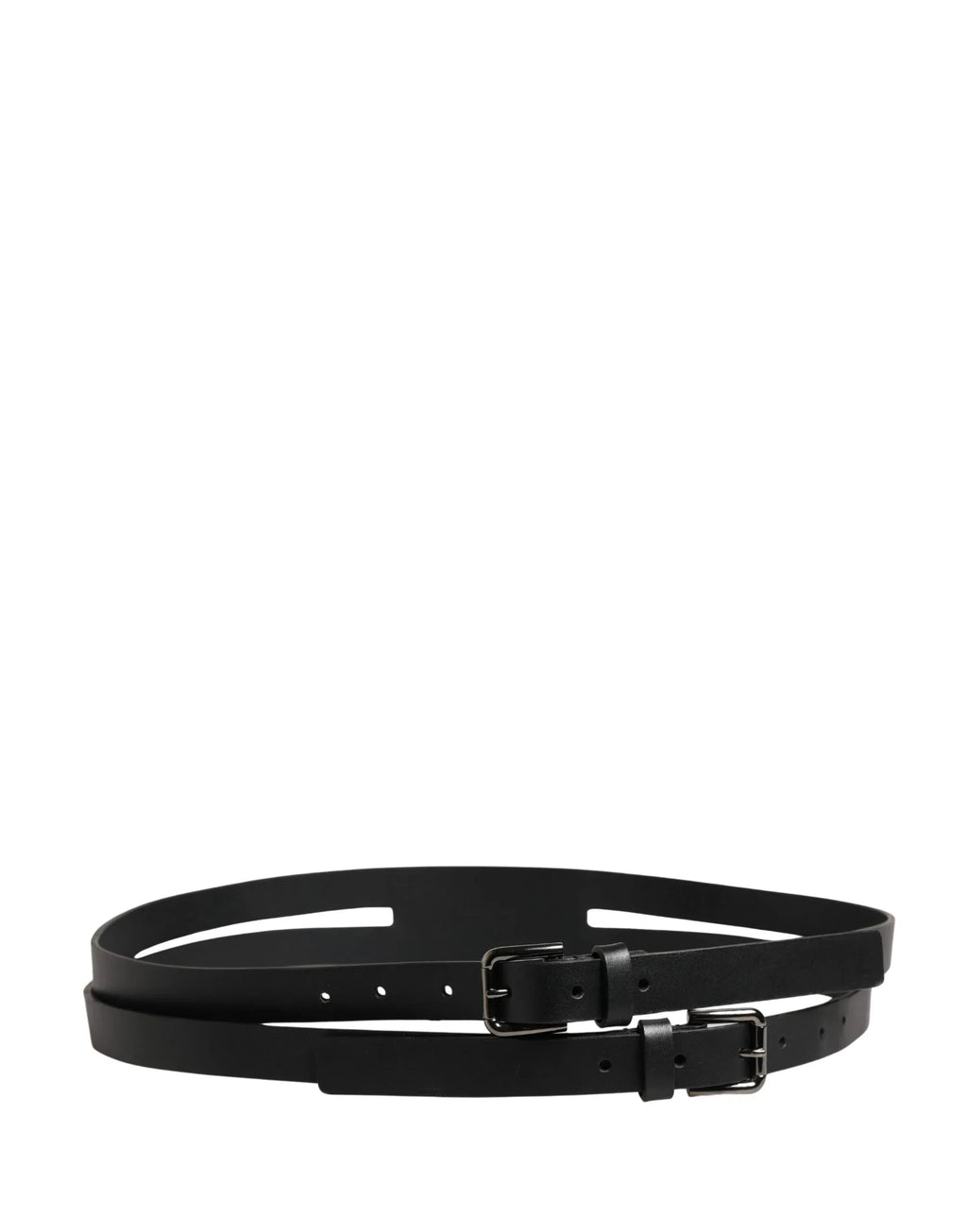 Dolce & Gabbana Black Double Strap Leather Silver Buckle Belt - Zeiniez