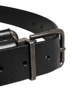 Dolce & Gabbana Black Calf Leather Silver Metal Buckle Belt - Zeiniez