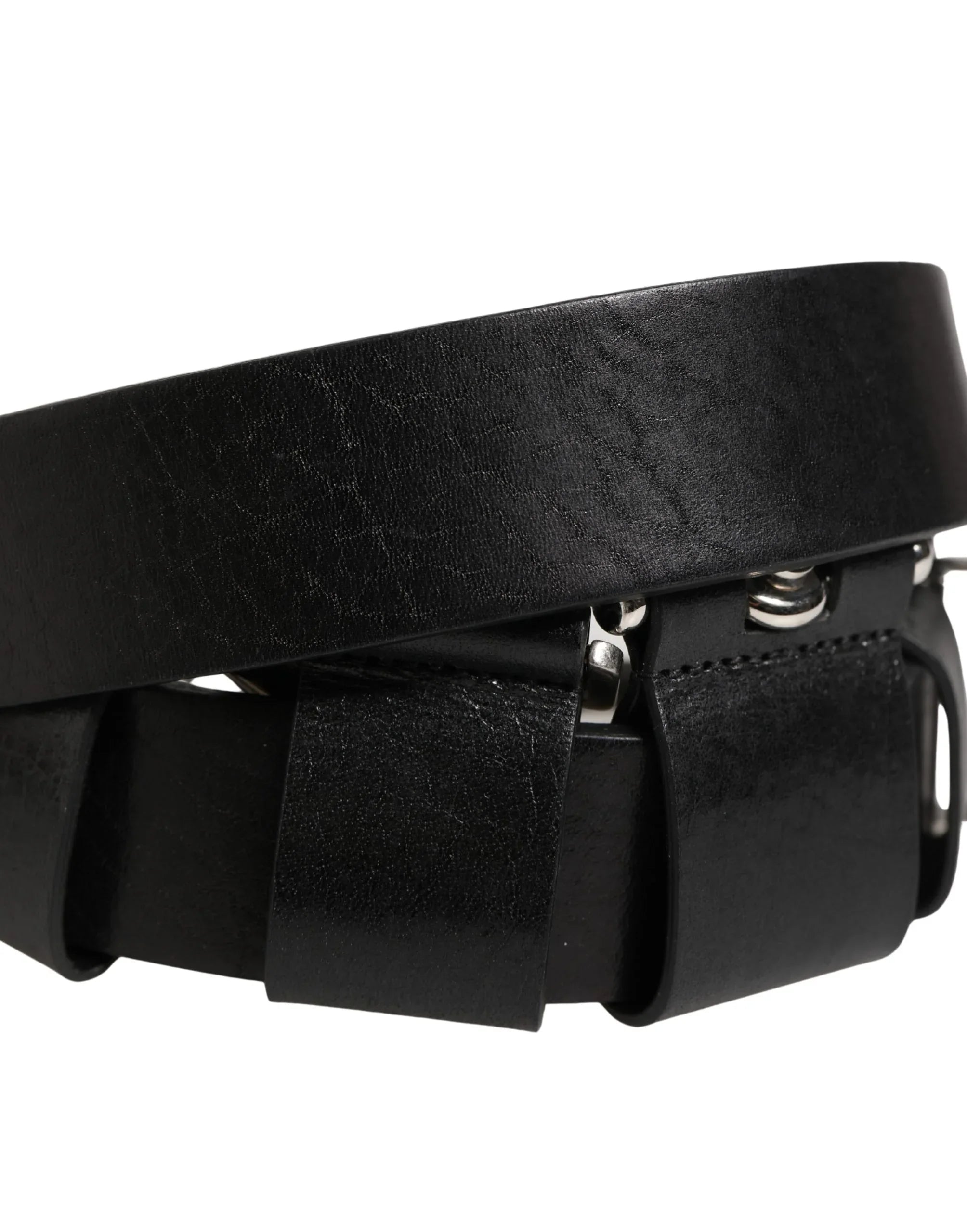 Dolce & Gabbana Black Calf Leather Silver Metal Buckle Belt - Zeiniez