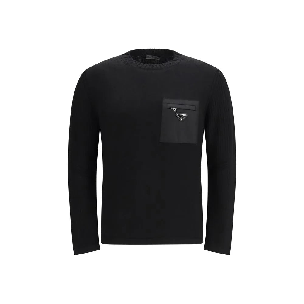 Prada Black Fleece Wool Sweatshirt - Zeiniez