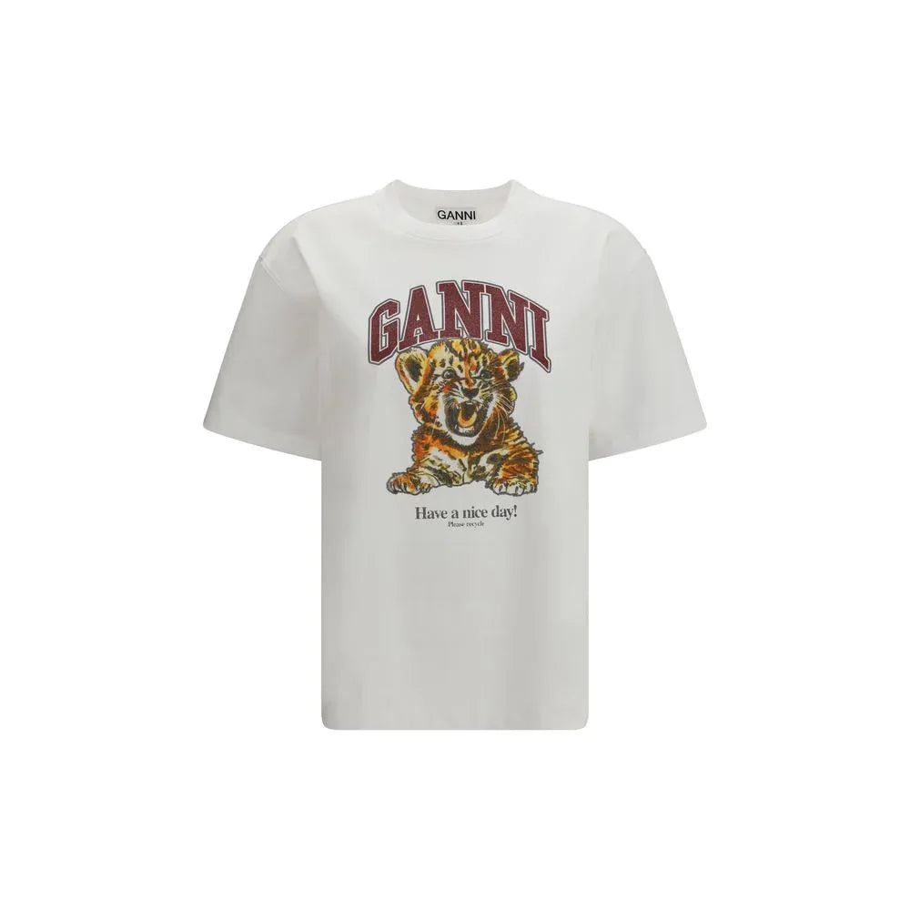 Ganni White Cotton T-Shirt - Zeiniez