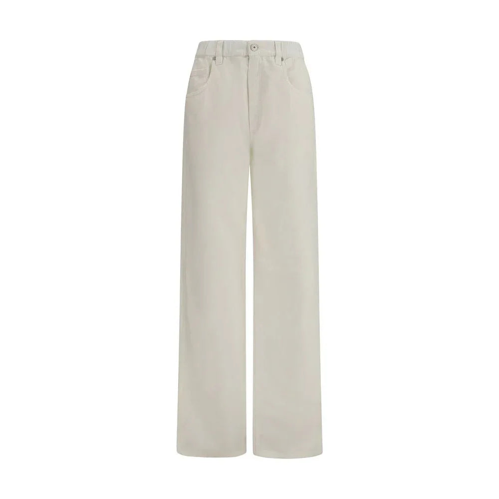 Brunello Cucinelli White Cotton Relaxed Fit Jeans