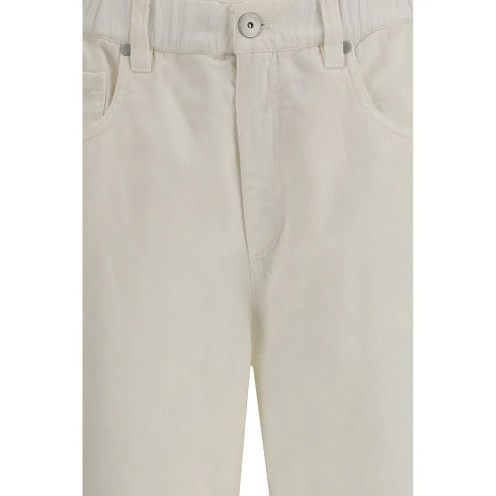 Brunello Cucinelli White Cotton Relaxed Fit Jeans