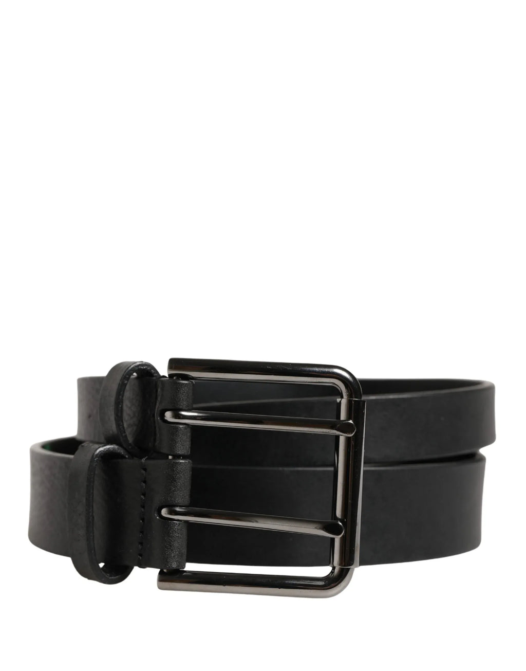 Dolce & Gabbana Black Double Strap Leather Silver Buckle Belt - Zeiniez