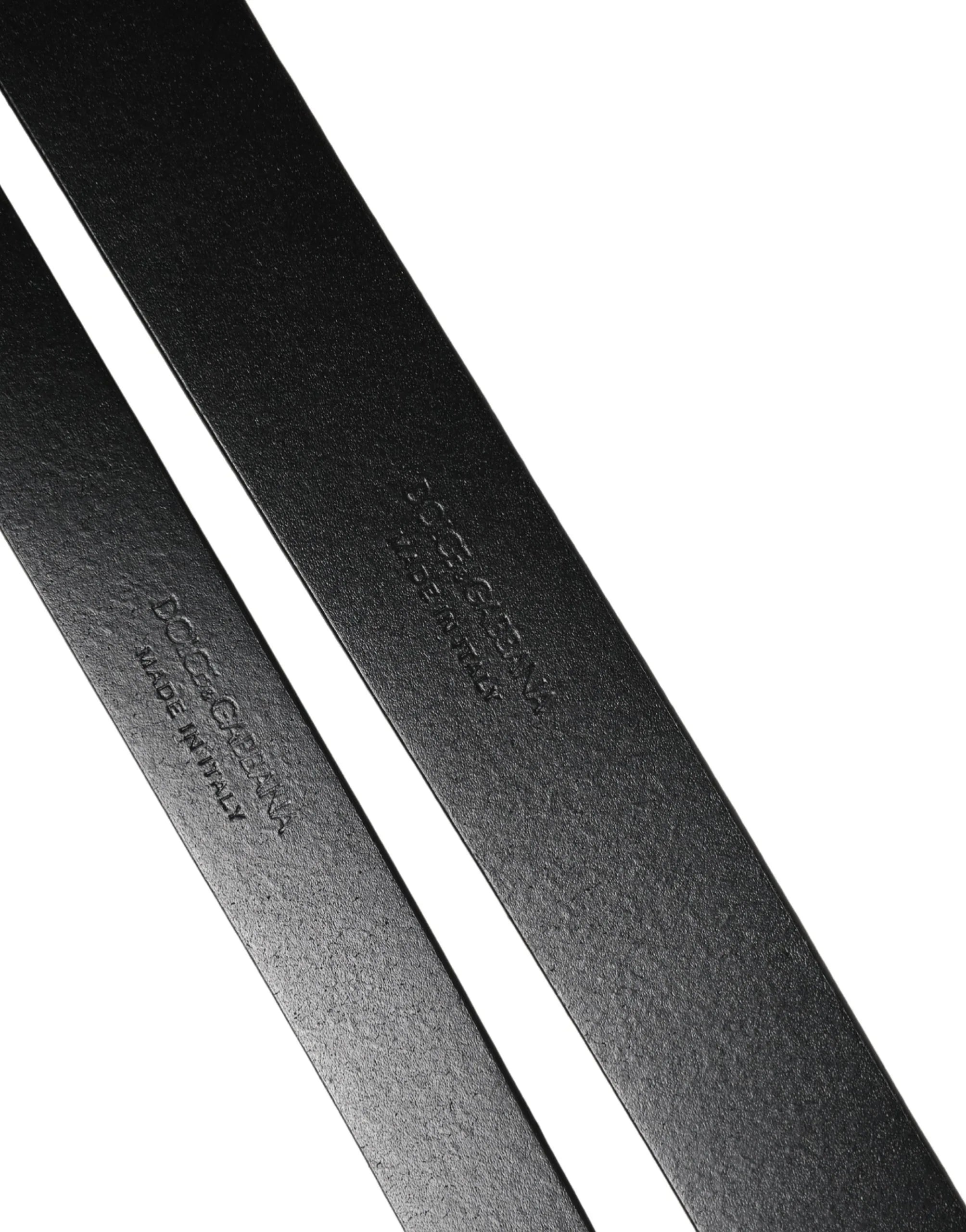 Dolce & Gabbana Black Double Strap Leather Silver Buckle Belt - Zeiniez