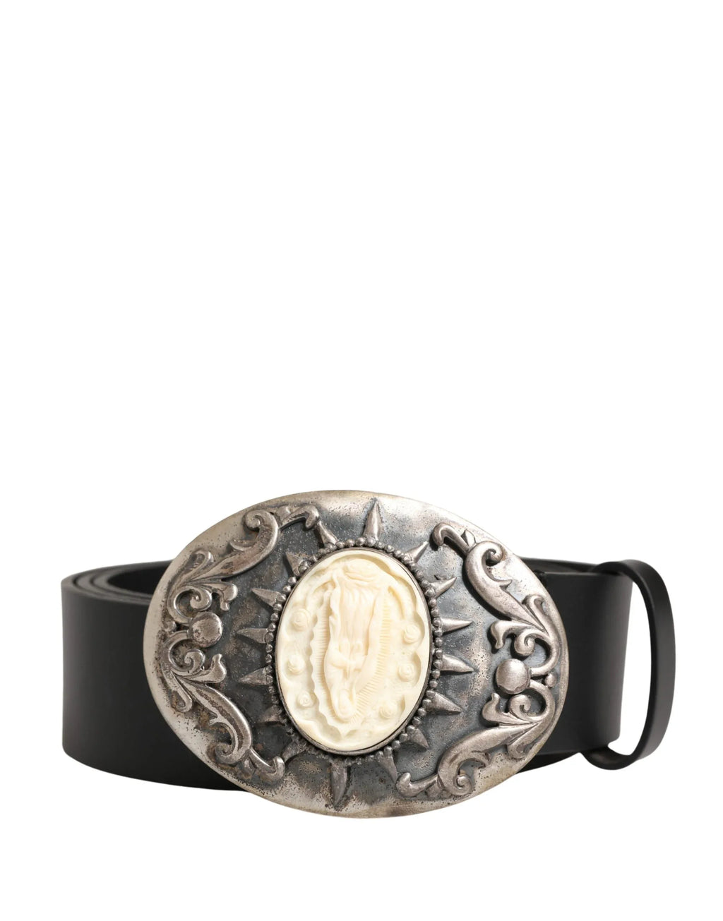 Dolce & Gabbana Black Calf Leather Ornate Metal Buckle Belt - Zeiniez