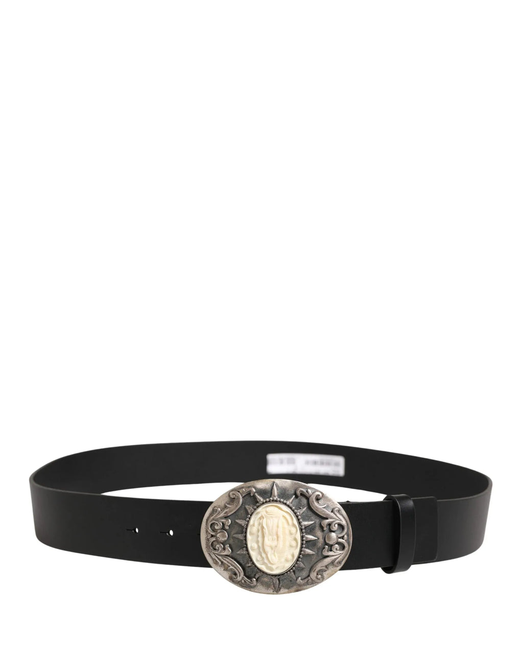 Dolce & Gabbana Black Calf Leather Ornate Metal Buckle Belt - Zeiniez