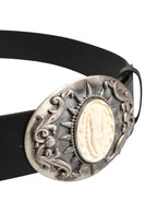 Dolce & Gabbana Black Calf Leather Ornate Metal Buckle Belt - Zeiniez