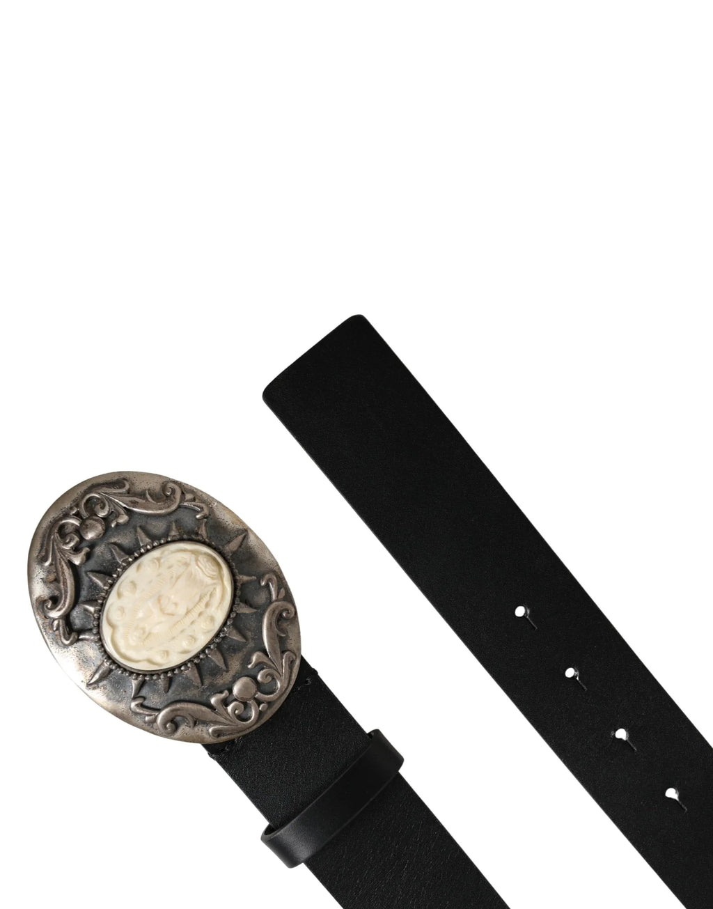Dolce & Gabbana Black Calf Leather Ornate Metal Buckle Belt - Zeiniez