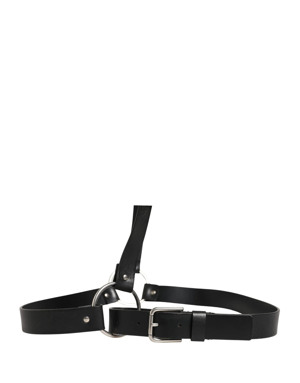 Dolce & Gabbana Black Double Strap Leather Silver Buckle Belt - Zeiniez