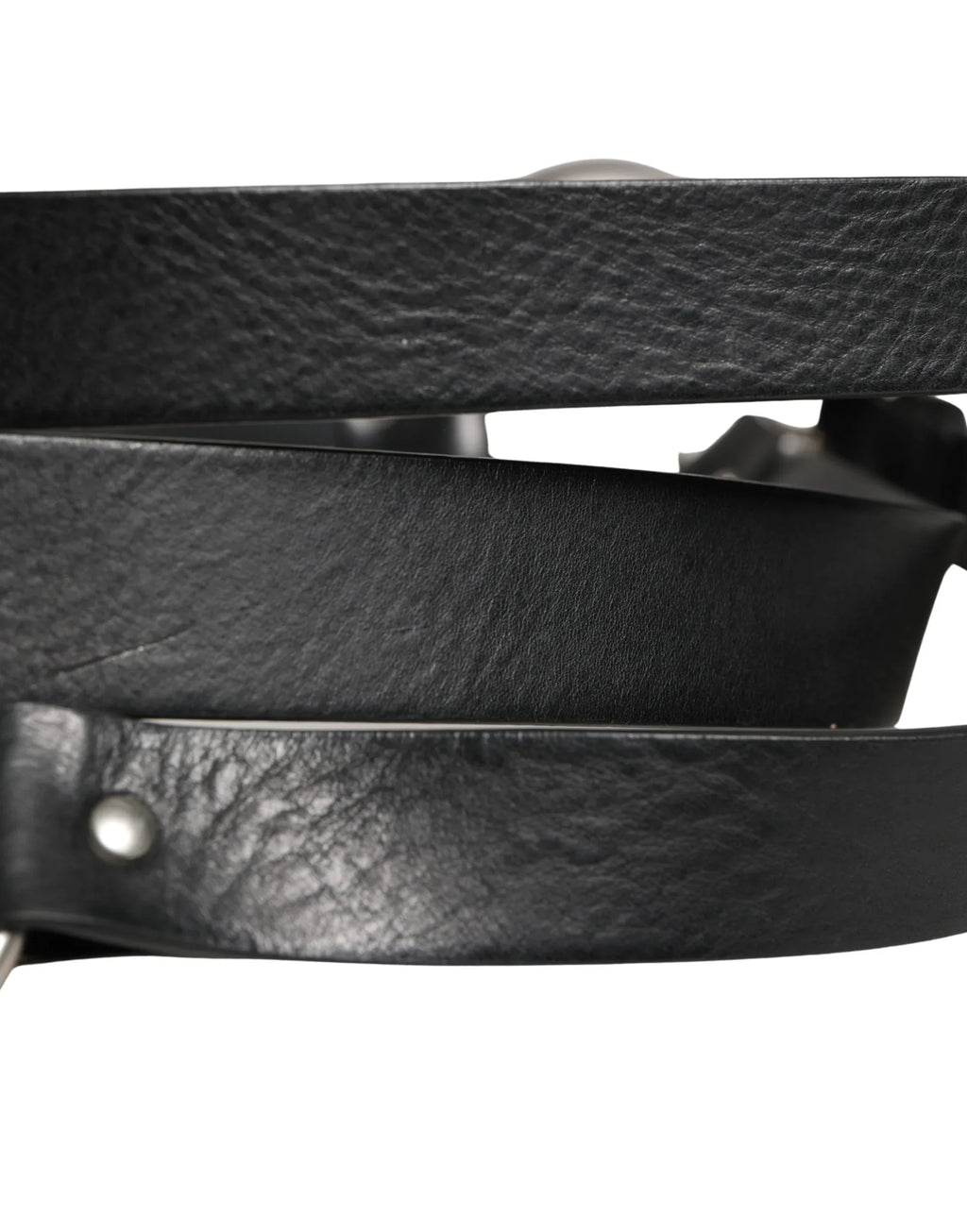 Dolce & Gabbana Black Double Strap Leather Silver Buckle Belt - Zeiniez