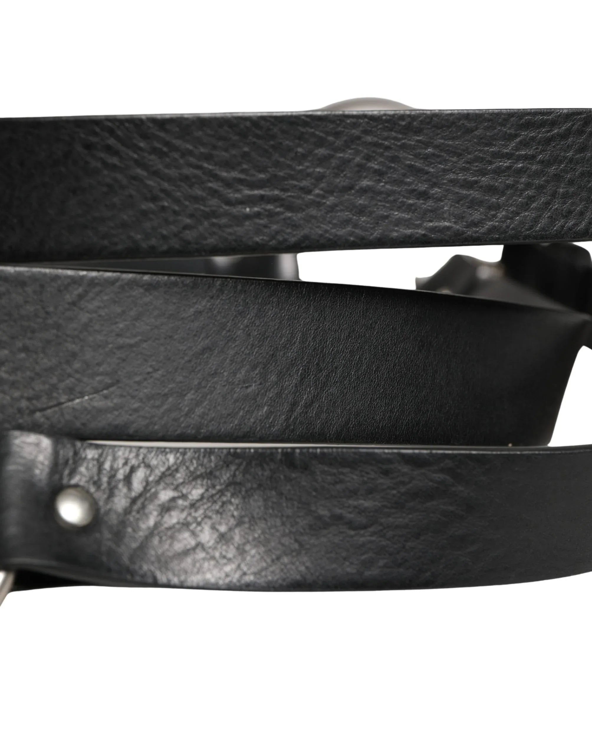 Dolce & Gabbana Black Double Strap Leather Silver Buckle Belt - Zeiniez