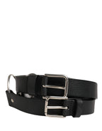 Dolce & Gabbana Black Double Strap Leather Silver Buckle Belt - Zeiniez